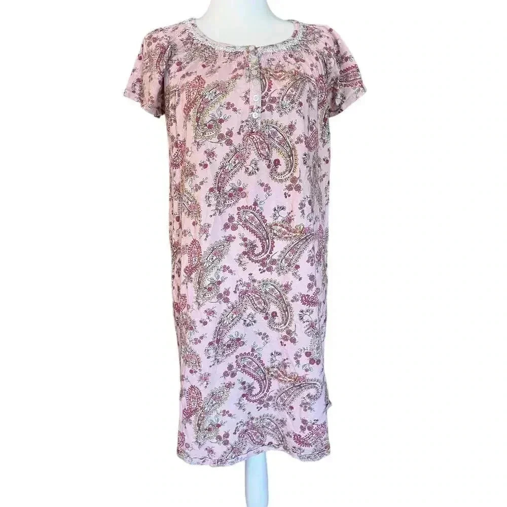 Aria Collection nightgown pink paisley 100% cotton size medium - Picture 2 of 9